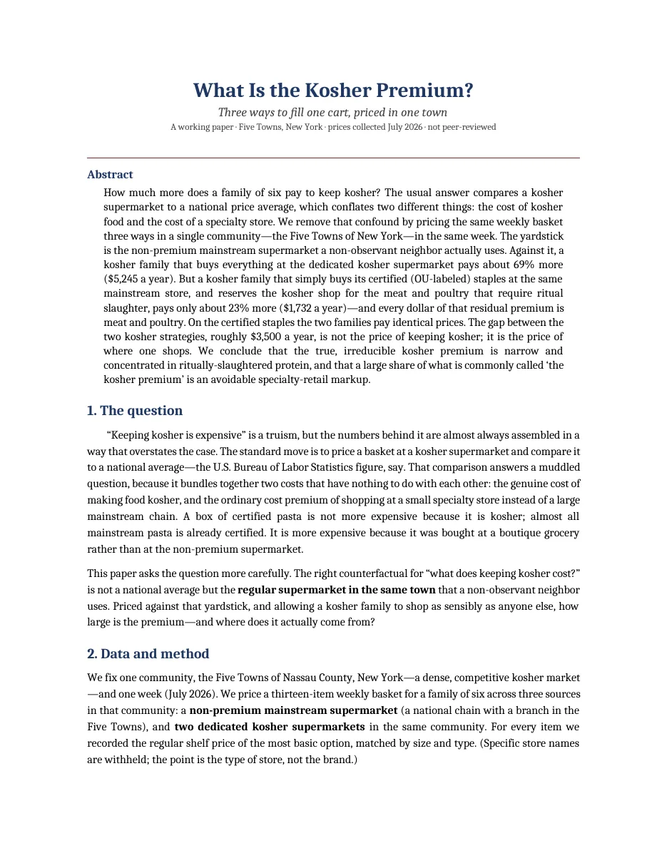 First page of the whitepaper The Kosher Premium