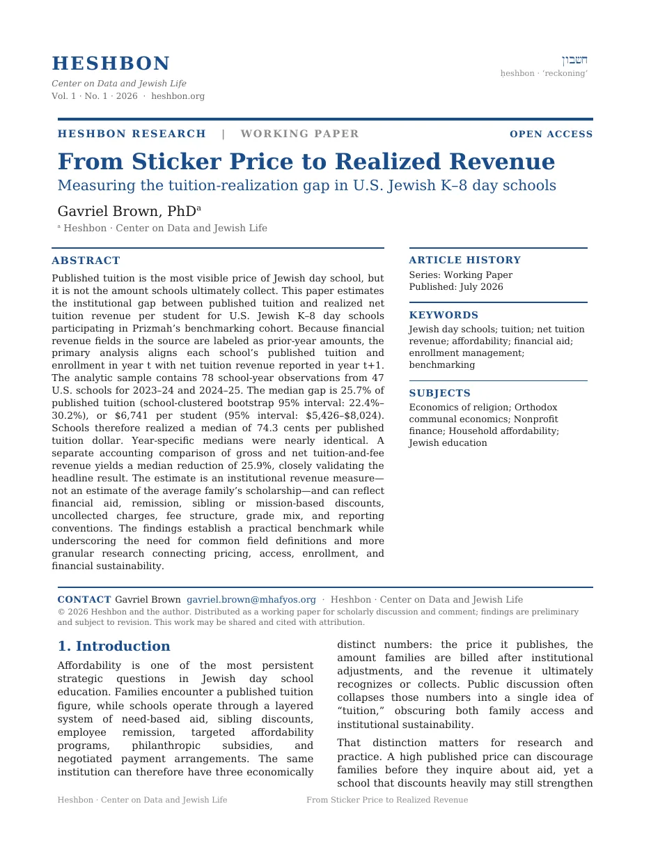 First page of the whitepaper The Tuition Realization Gap