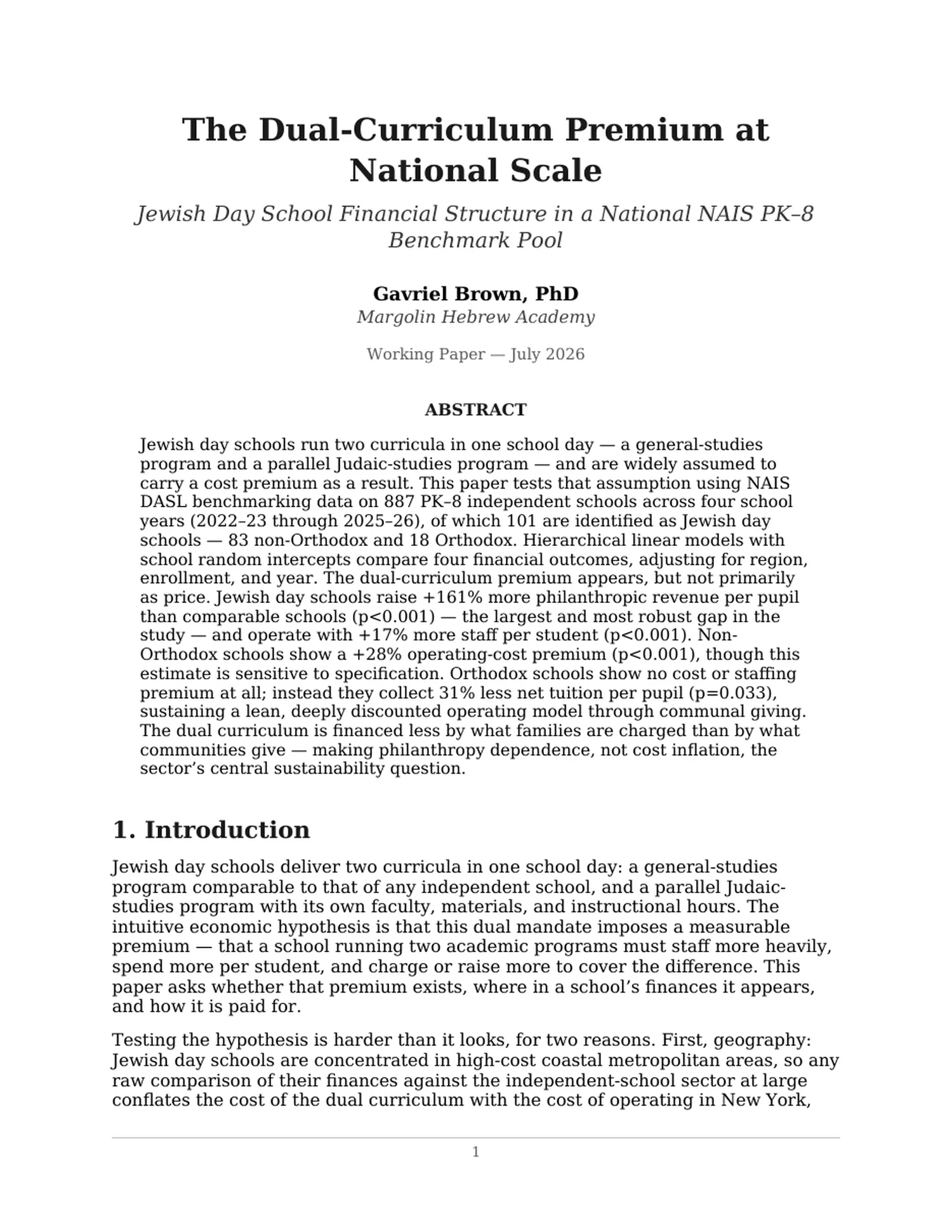 First page of The Dual-Curriculum Premium at National Scale