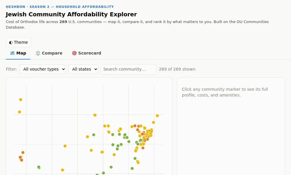 Interactive map of Orthodox communities colored by affordability